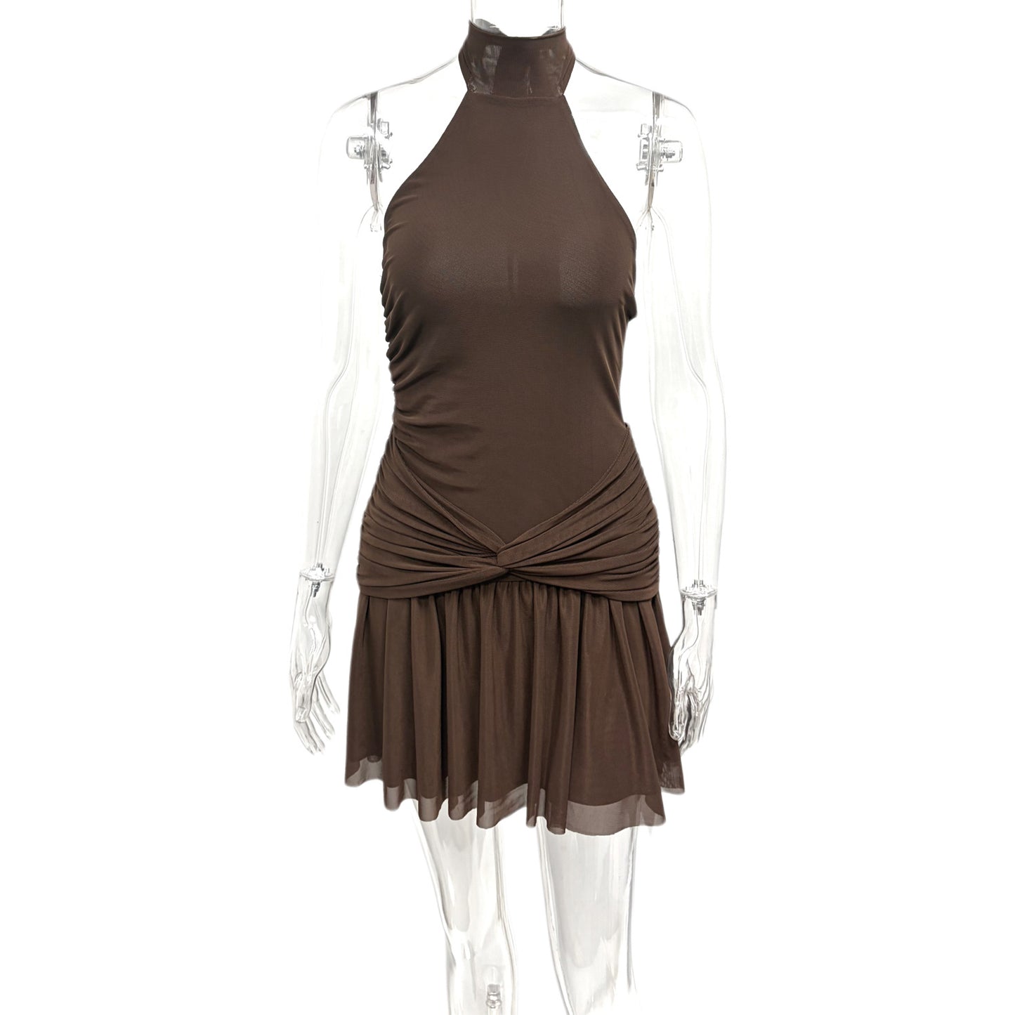 Ruche knoop halterjurk