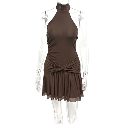 Ruche knoop halterjurk