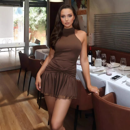 Ruche knoop halterjurk